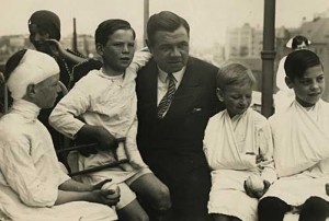 Babe Ruth with kids in the hospital