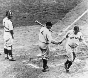 Lou Gehrig Welcoming Babe Ruth Home